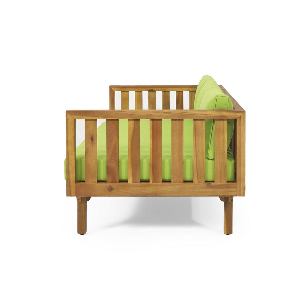 Clara Outdoor Daybed | Brown Wood Slat Back | 68" Green Fabric