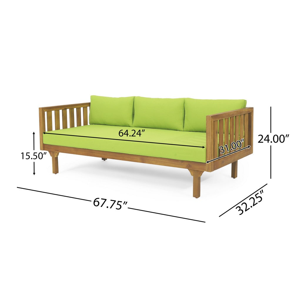 Clara Outdoor Daybed | Brown Wood Slat Back | 68" Green Fabric