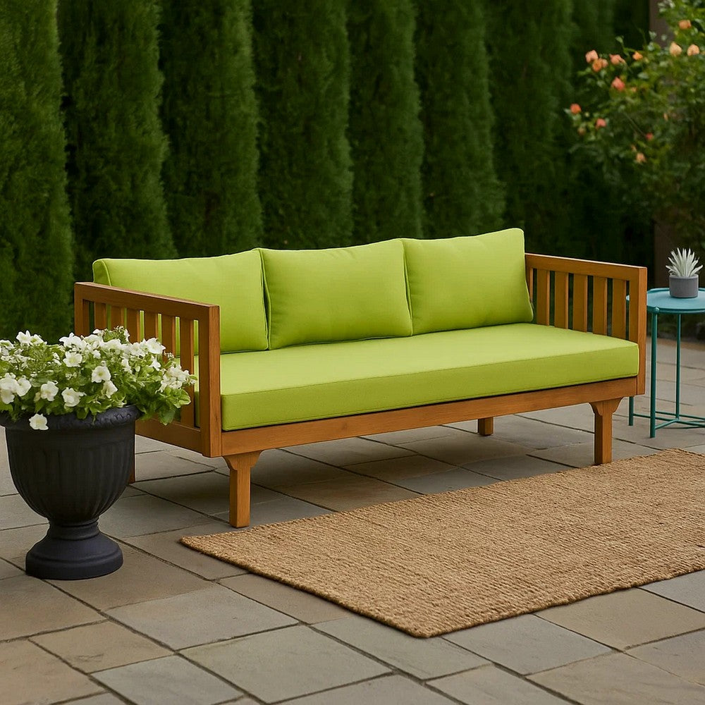 Clara Outdoor Daybed | Brown Wood Slat Back | 68" Green Fabric