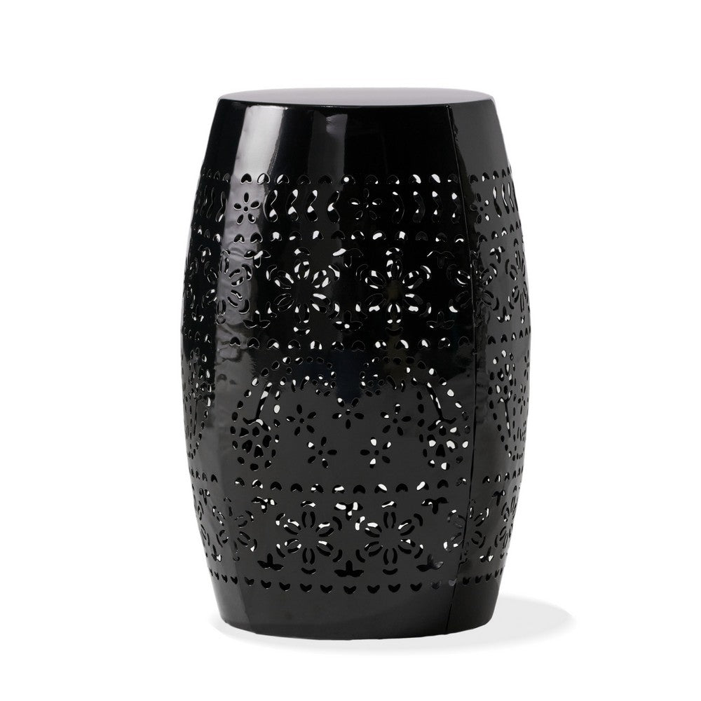 Glena Outdoor End Table | Intricate Lace Cut Design | 12" | Black Iron