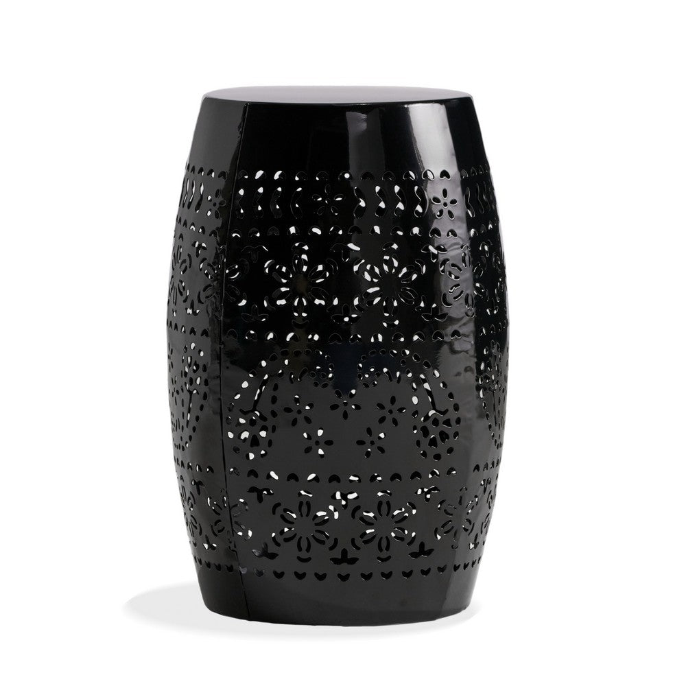 Glena Outdoor End Table | Intricate Lace Cut Design | 12" | Black Iron