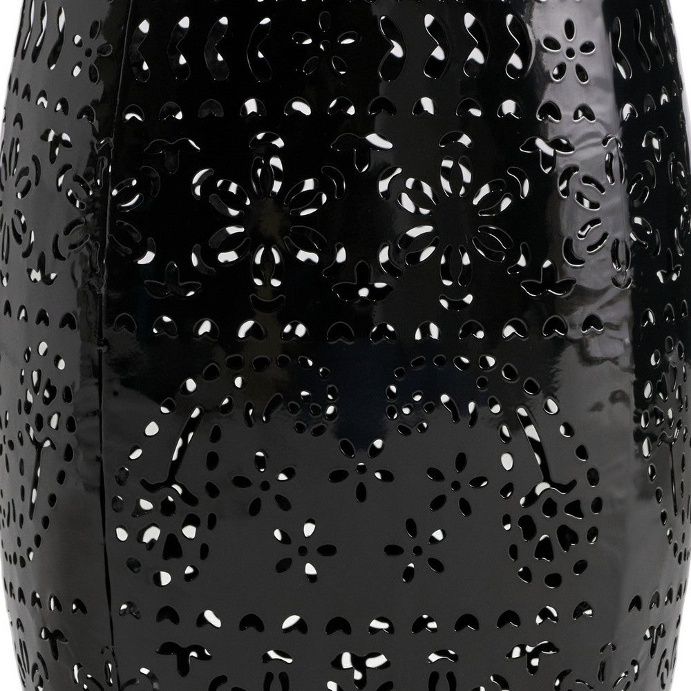 Glena Outdoor End Table | Intricate Lace Cut Design | 12" | Black Iron