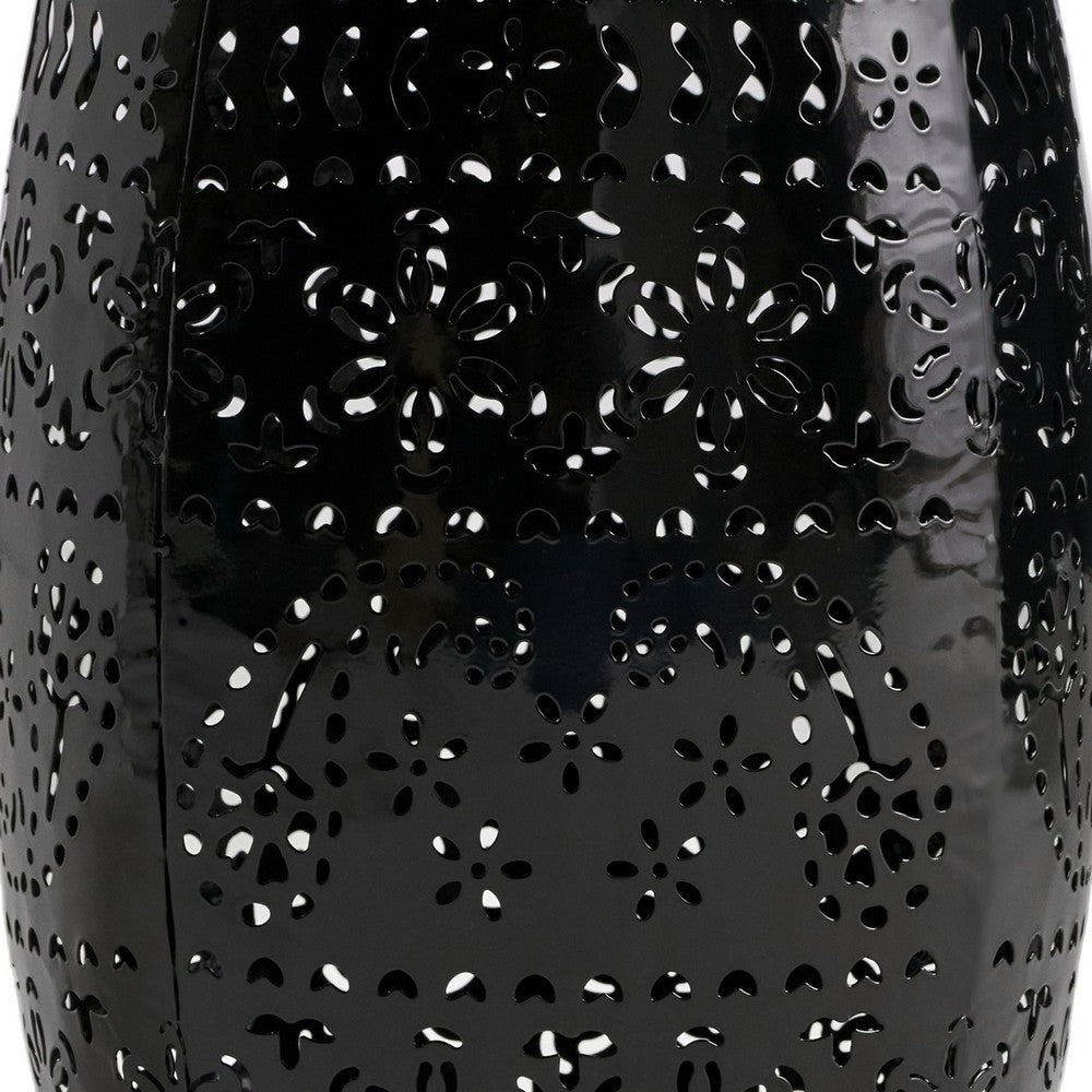 Glena Outdoor End Table | Intricate Lace Cut Design | 12’’ | Black Iron BM335826