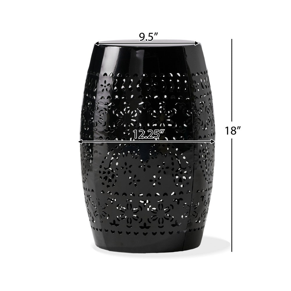 Glena Outdoor End Table | Intricate Lace Cut Design | 12" | Black Iron