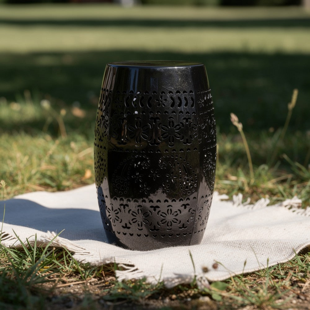 Glena Outdoor End Table | Intricate Lace Cut Design | 12" | Black Iron