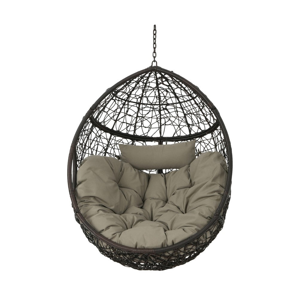 Patio Hanging Basket Chair | 49" | Brown Woven Rattan and Metal