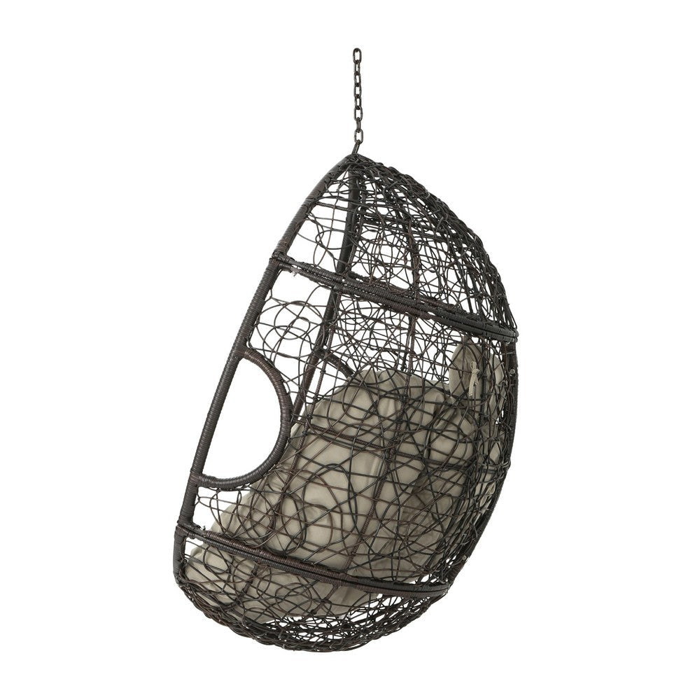 Patio Hanging Basket Chair | 49’’ | Brown Woven Rattan and Metal BM335827