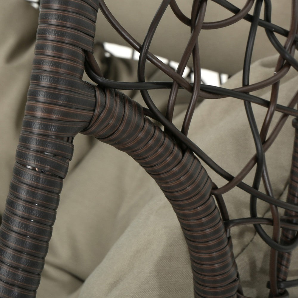 Patio Hanging Basket Chair | 49" | Brown Woven Rattan and Metal