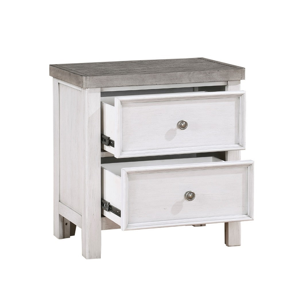 Amby Nightstand | 2 Drawers | Farmhouse Antique White Gray Acacia Wood BM335829