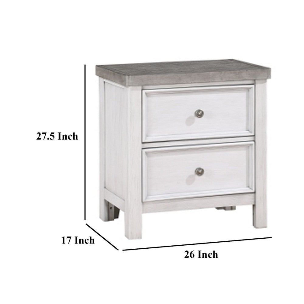 Amby Nightstand | 2 Drawers | Farmhouse Antique White Gray Acacia Wood BM335829