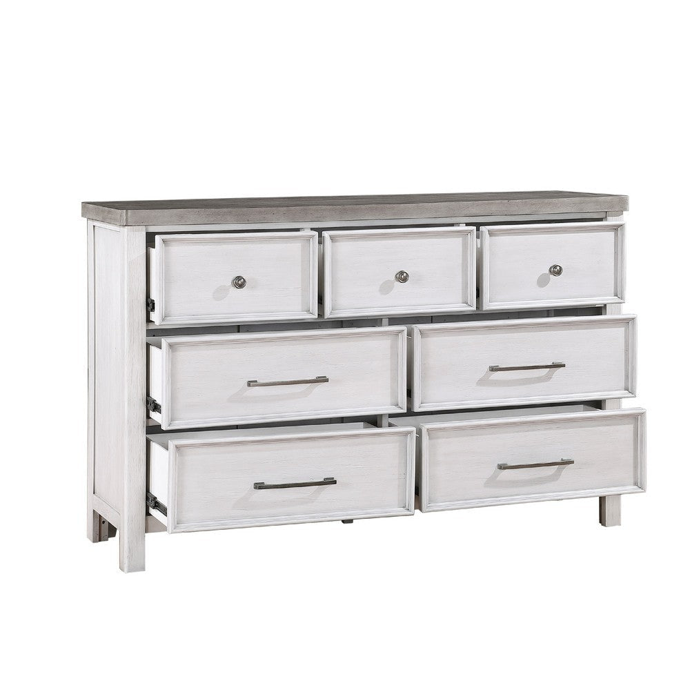 Amby Dresser | 62’’ | 7 Drawers | Farmhouse White Gray Acacia Wood BM335830