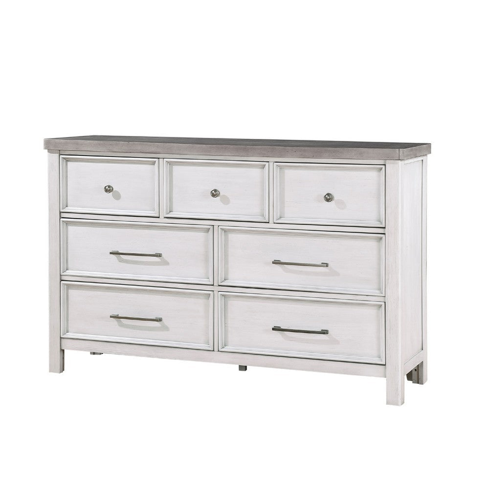 Amby Dresser | 62’’ | 7 Drawers | Farmhouse White Gray Acacia Wood BM335830