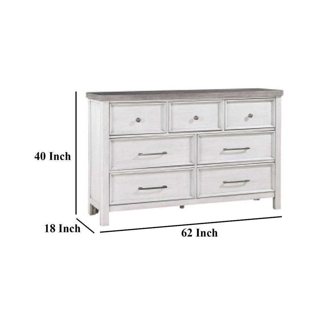Amby Dresser | 62’’ | 7 Drawers | Farmhouse White Gray Acacia Wood BM335830