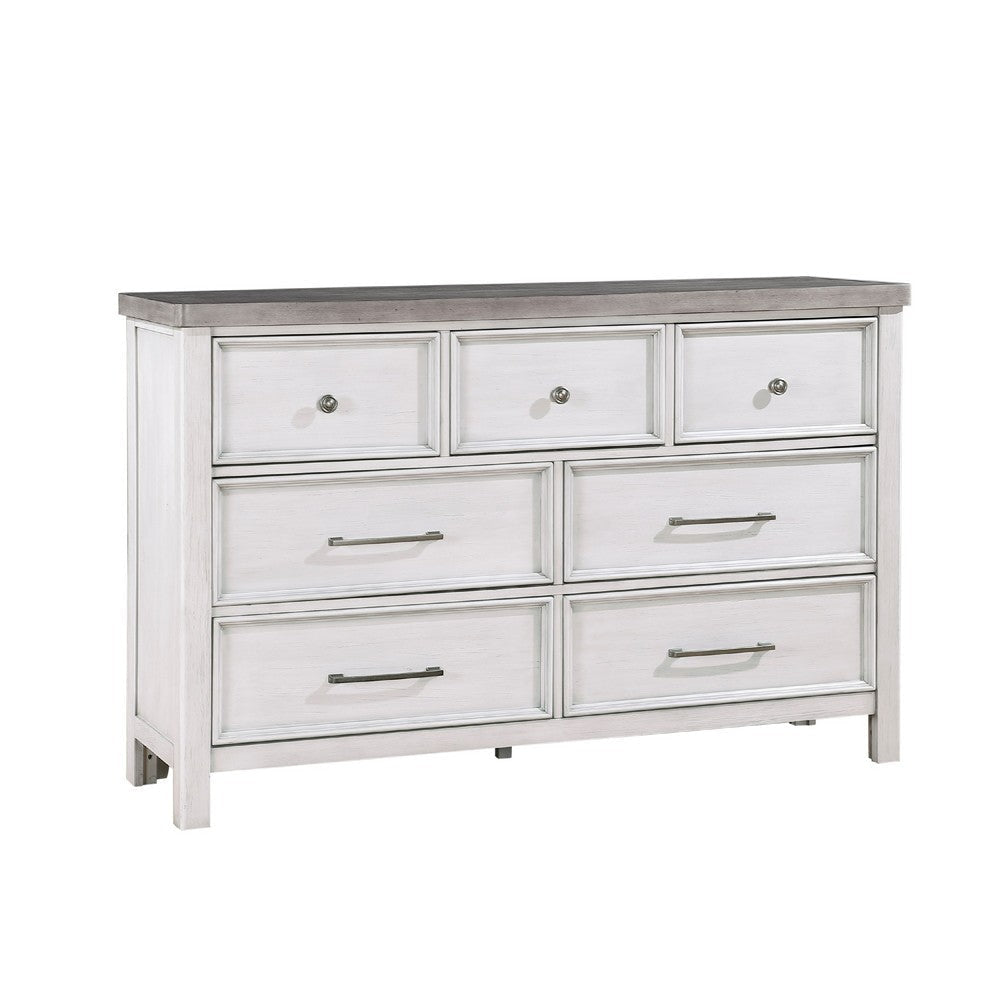 Amby Dresser | 62" | 7 Drawers | Farmhouse White Gray Acacia Wood