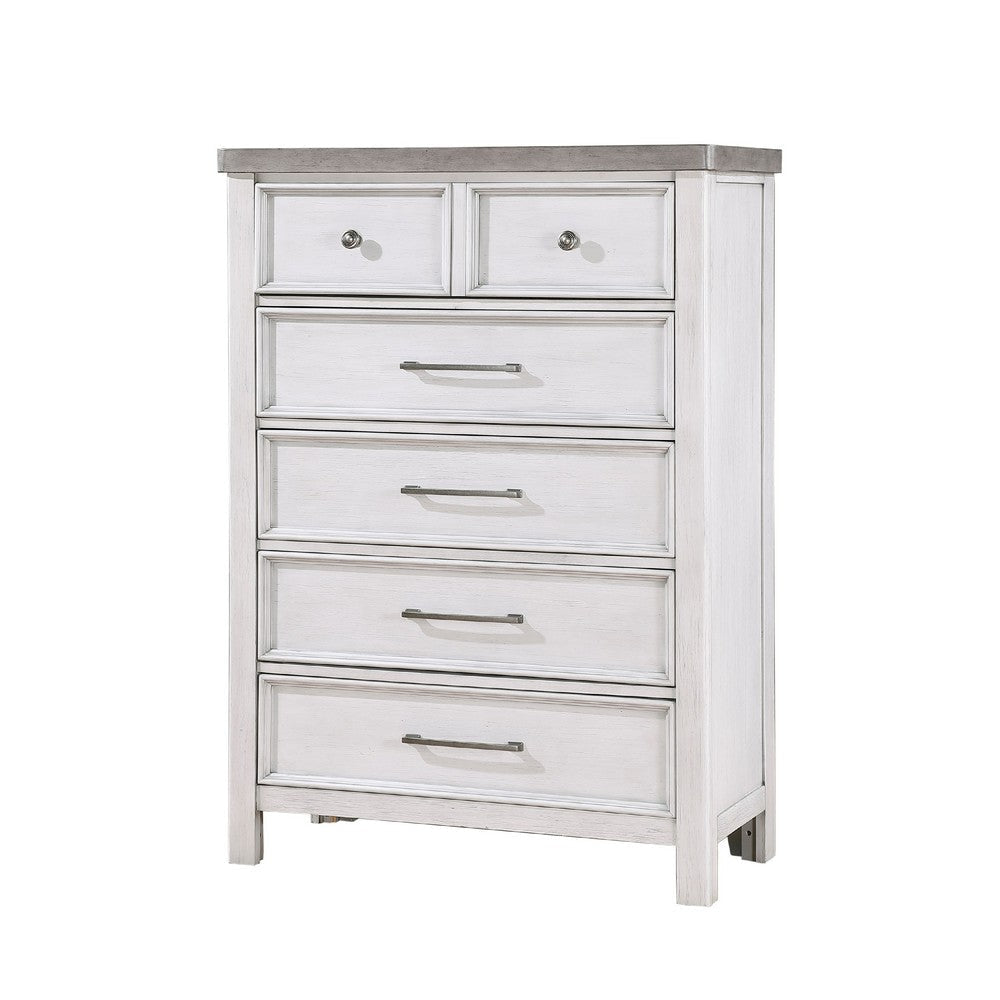 Amby Tall Dresser Chest | 5 Drawers | Farmhouse White Gray Acacia Wood BM335831