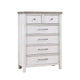 Amby Tall Dresser Chest | 5 Drawers | Farmhouse White Gray Acacia Wood