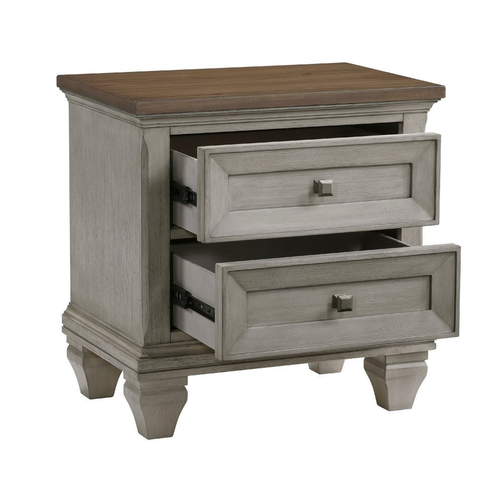 Giny Nightstand | 2 Drawers | Brown and Antique Gray Acacia Wood Top BM335832