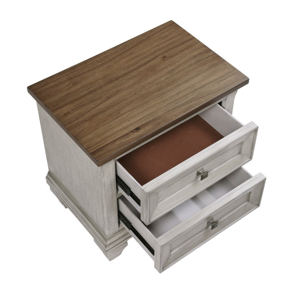 Giny Nightstand | 2 Drawers | Brown and Antique Gray Acacia Wood Top BM335832