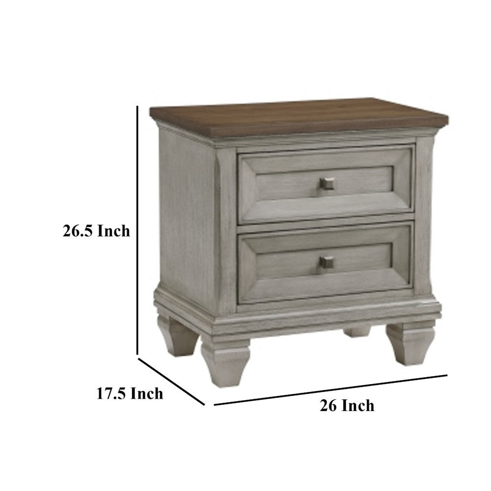 Giny Nightstand | 2 Drawers | Brown and Antique Gray Acacia Wood Top BM335832