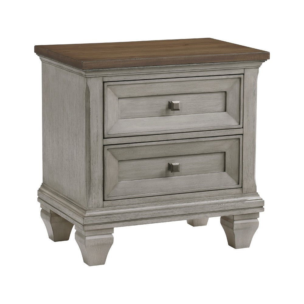 Giny Nightstand | 2 Drawers | Brown and Antique Gray Acacia Wood Top