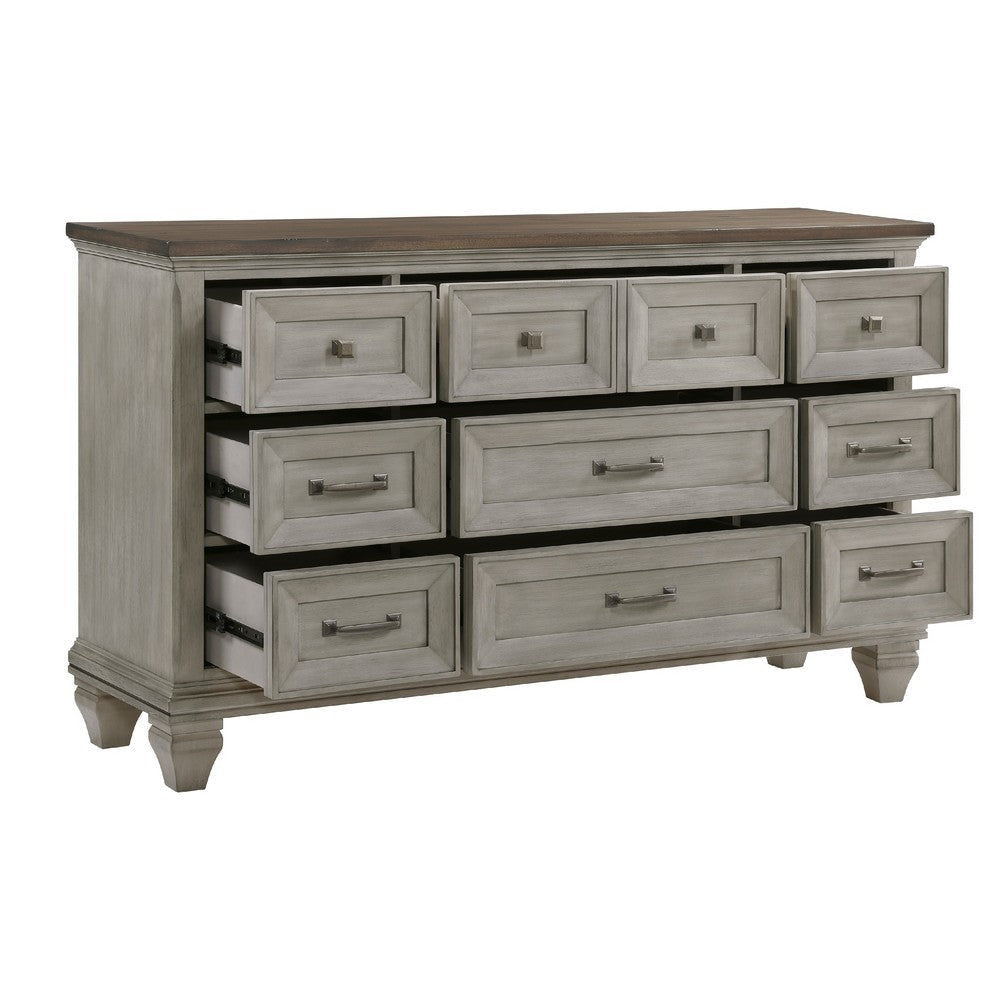 Giny Dresser | 65’’ | 9 Drawers | Brown and Antique Gray Acacia Wood BM335833