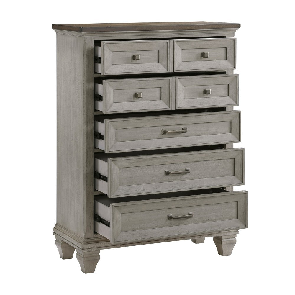 Giny Tall Dresser Chest | 5 Drawers | Brown Antique Gray Acacia Wood BM335834