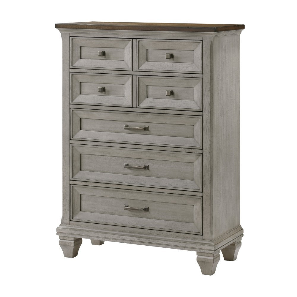 Giny Tall Dresser Chest | 5 Drawers | Brown Antique Gray Acacia Wood BM335834