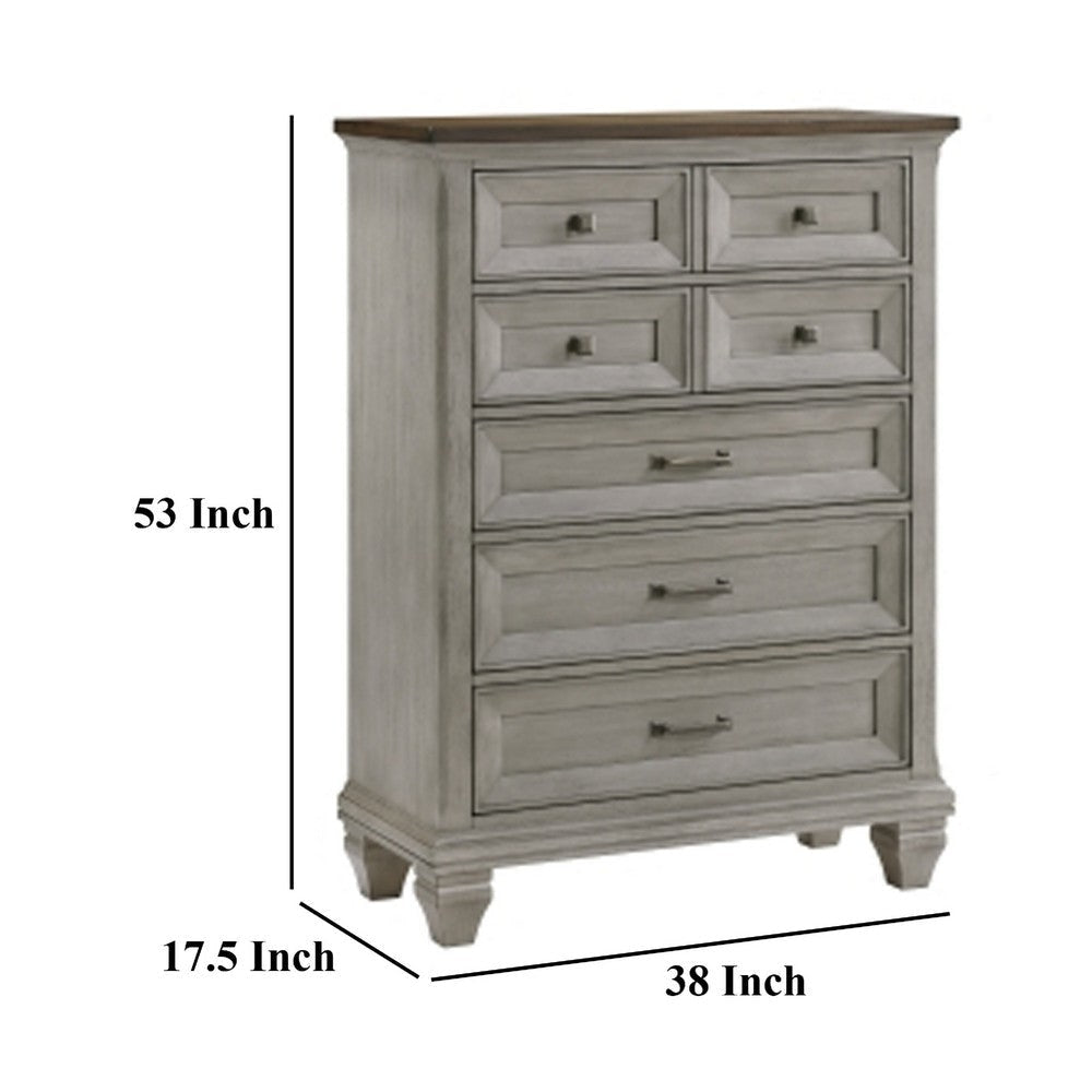 Giny Tall Dresser Chest | 5 Drawers | Brown Antique Gray Acacia Wood BM335834