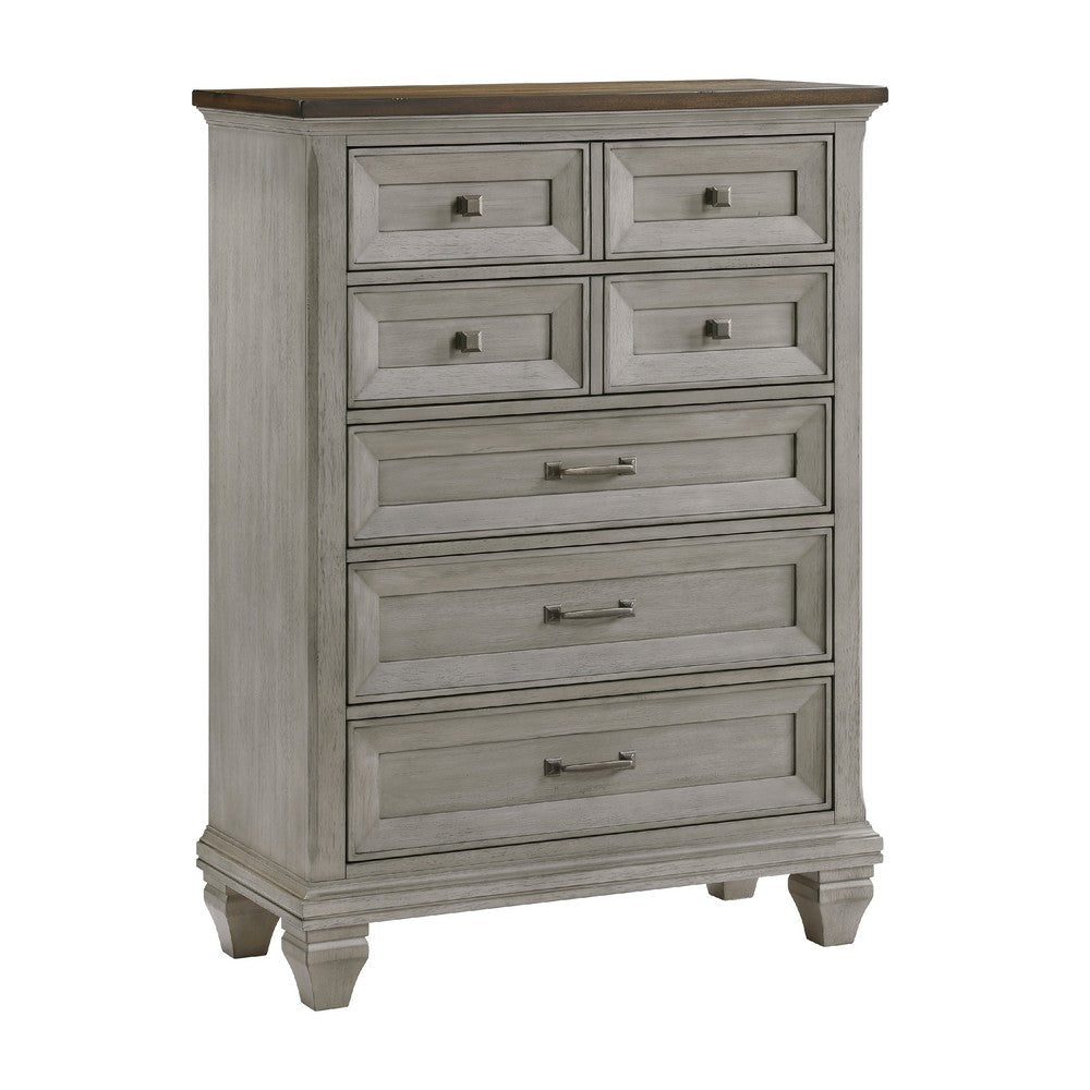 Giny Tall Dresser Chest | 5 Drawers | Brown Antique Gray Acacia Wood