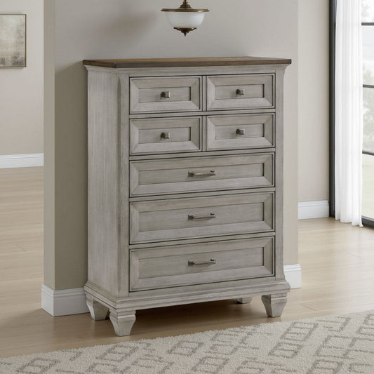Giny Tall Dresser Chest | 5 Drawers | Brown Antique Gray Acacia Wood