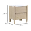 Maty Nightstand | 2 Drawers | White Marble Top Light Oak Brown Ceruse BM335835