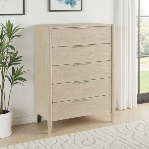 Maty Nightstand | 2 Drawers | White Marble Top Light Oak Brown Ceruse