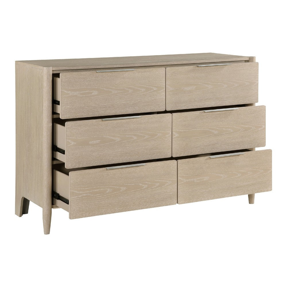 Maty Dresser | 58’’ | 6 Drawers | Light Oak Brown Ceruse | Nickel Pulls BM335836