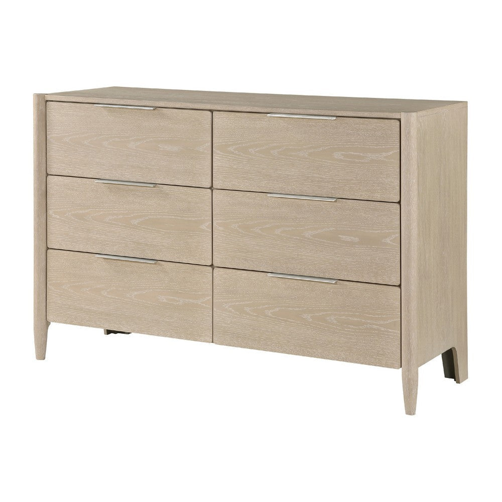 Maty Dresser | 58’’ | 6 Drawers | Light Oak Brown Ceruse | Nickel Pulls BM335836