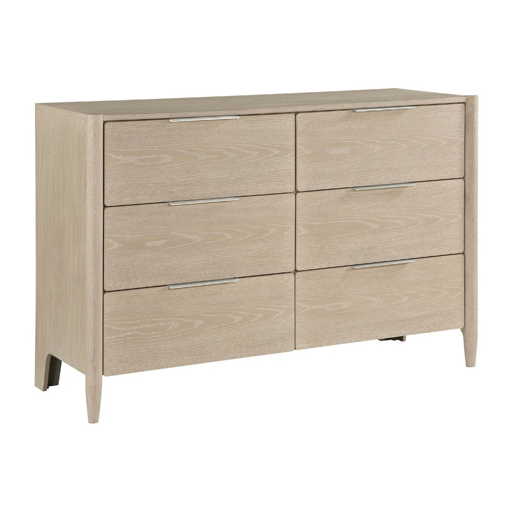 Maty Dresser | 58" | 6 Drawers | Light Oak Brown Ceruse | Nickel Pulls
