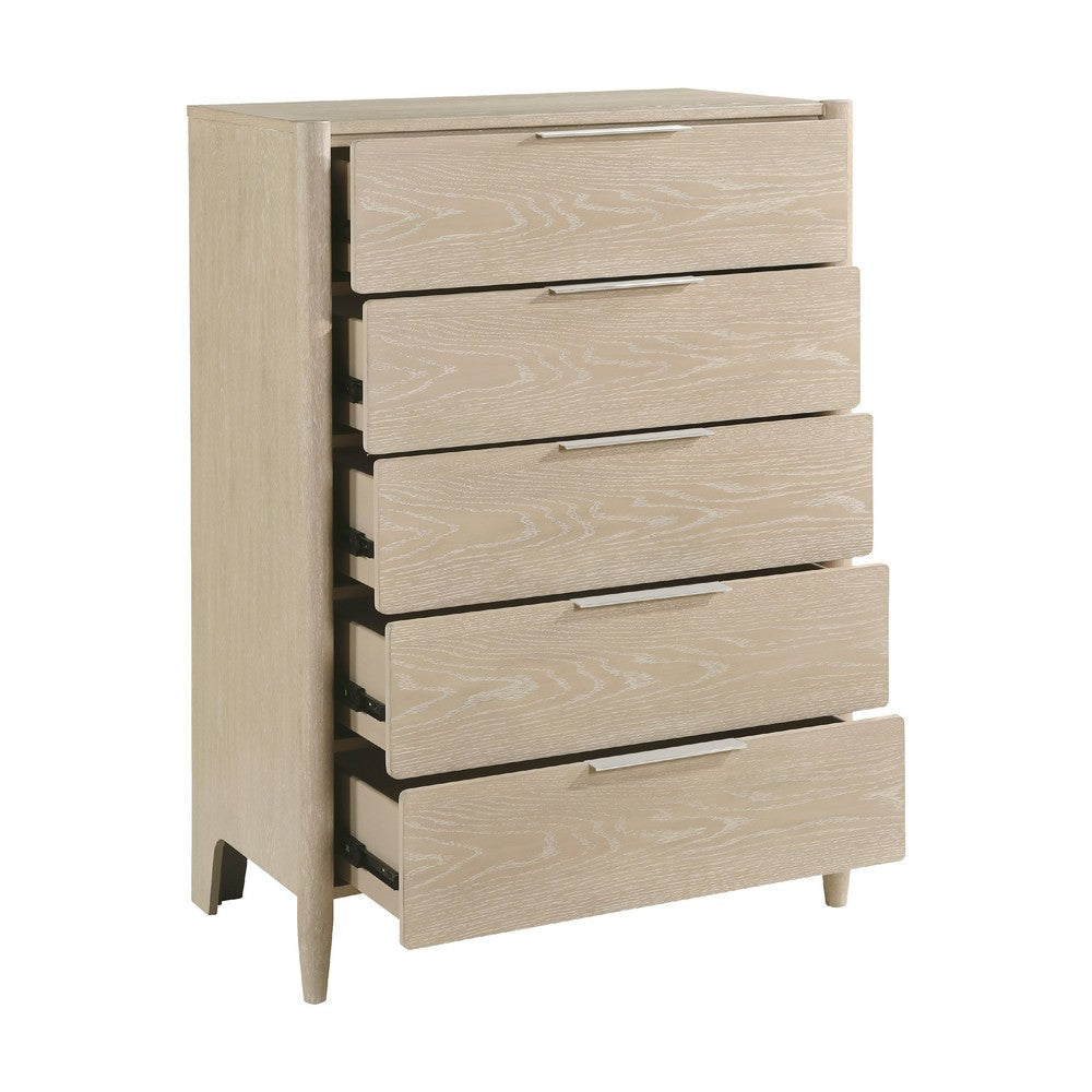 Maty Tall Dresser Chest | 5 Drawers | Light Oak Brown Ceruse Wood BM335837