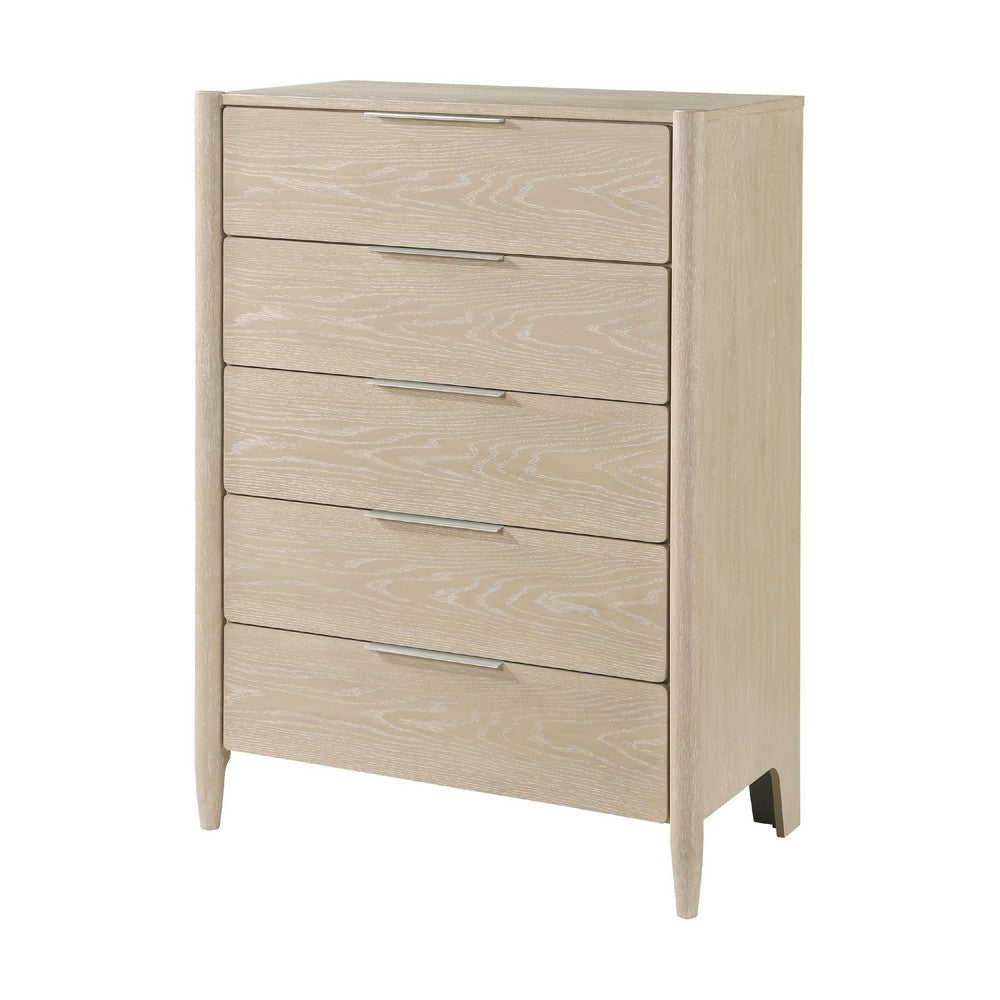 Maty Tall Dresser Chest | 5 Drawers | Light Oak Brown Ceruse Wood BM335837
