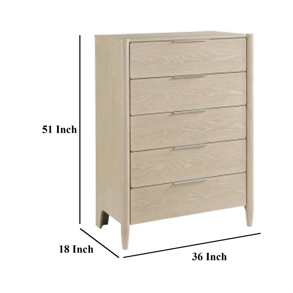 Maty Tall Dresser Chest | 5 Drawers | Light Oak Brown Ceruse Wood BM335837