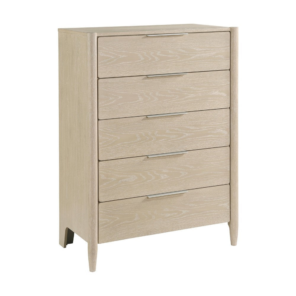 Maty Tall Dresser Chest | 5 Drawers | Light Oak Brown Ceruse Wood