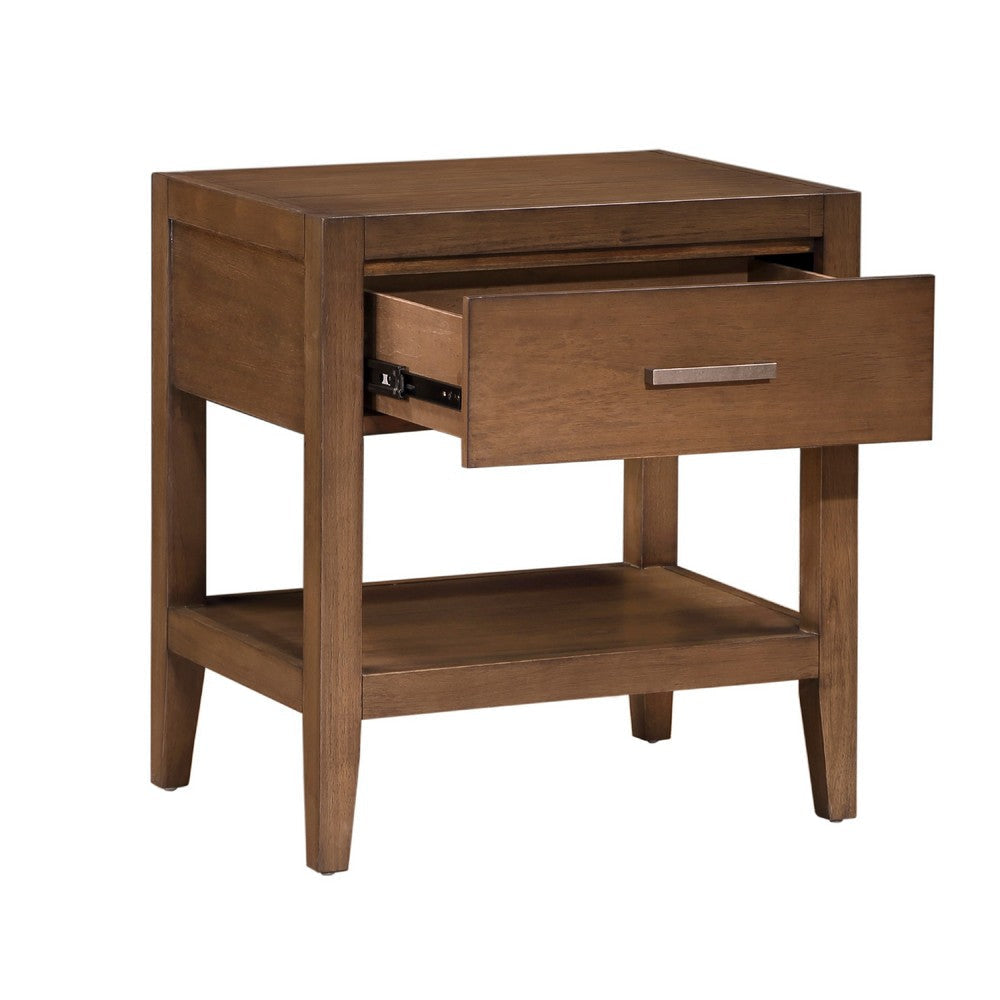Evi Nightstand | 1 Drawer w Lower Open Shelf | Brushed Rich Brown Wood BM335838