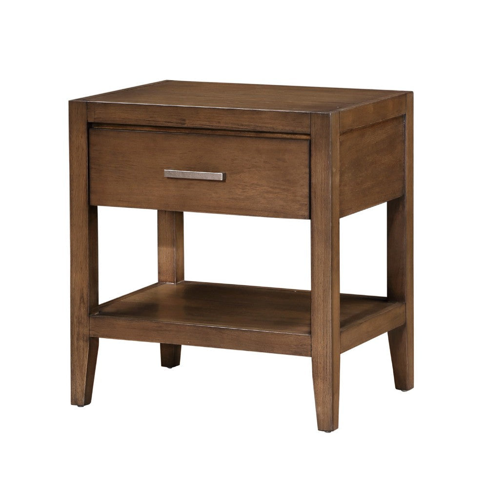 Evi Nightstand | 1 Drawer w Lower Open Shelf | Brushed Rich Brown Wood BM335838