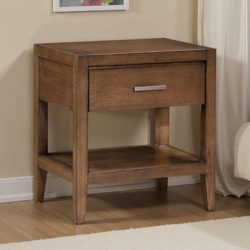 Evi Nightstand | 1 Drawer w Lower Open Shelf | Brushed Rich Brown Wood