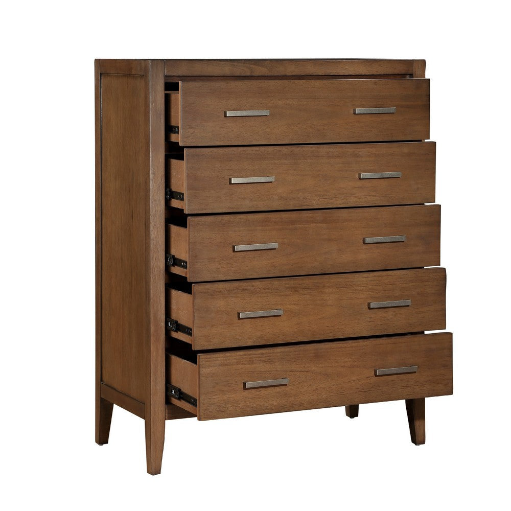 Evi Tall Dresser Chest | 5 Drawers | Brushed Rich Brown | Brass Pulls BM335840