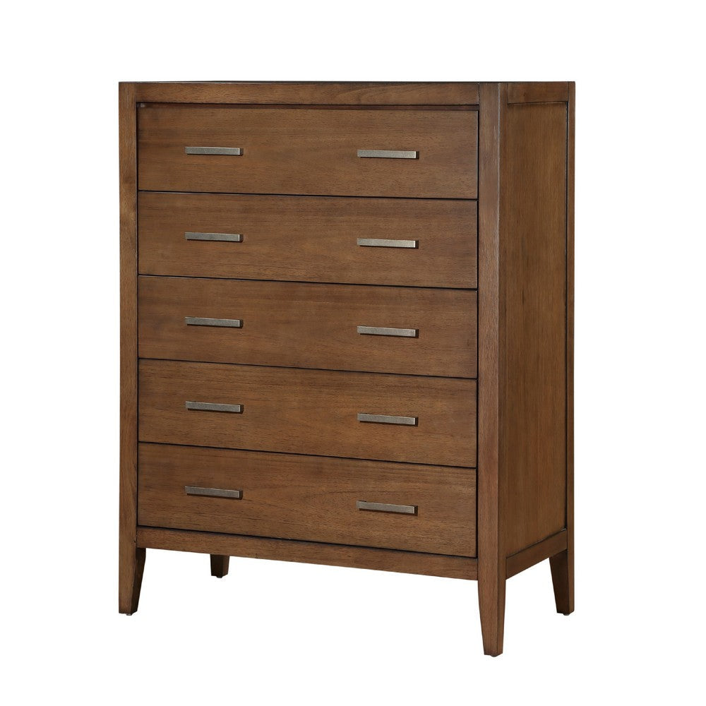 Evi Tall Dresser Chest | 5 Drawers | Brushed Rich Brown | Brass Pulls BM335840