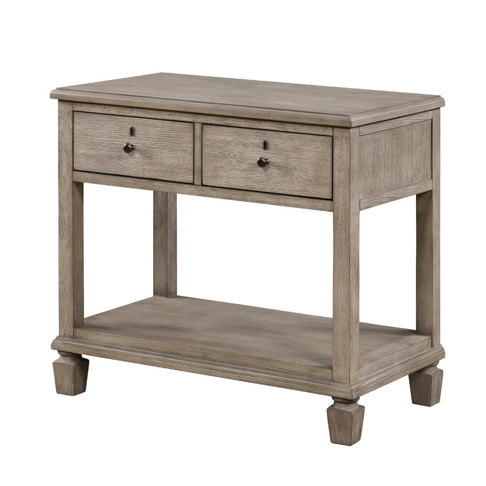 Cely Nightstand | 2 Drawers with Lower Open Shelf | Gray Oak Veneer BM335841