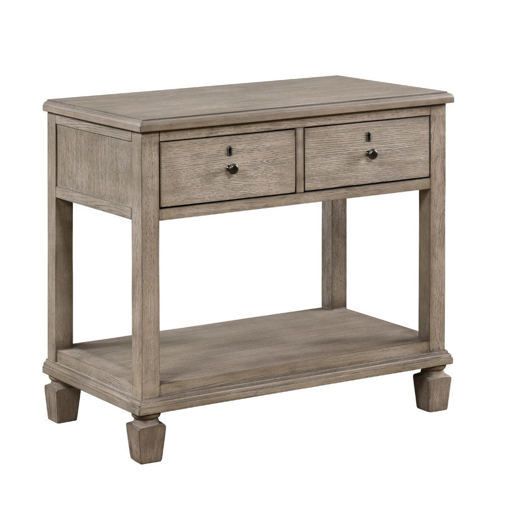 Cely Nightstand | 2 Drawers with Lower Open Shelf | Gray Oak Veneer