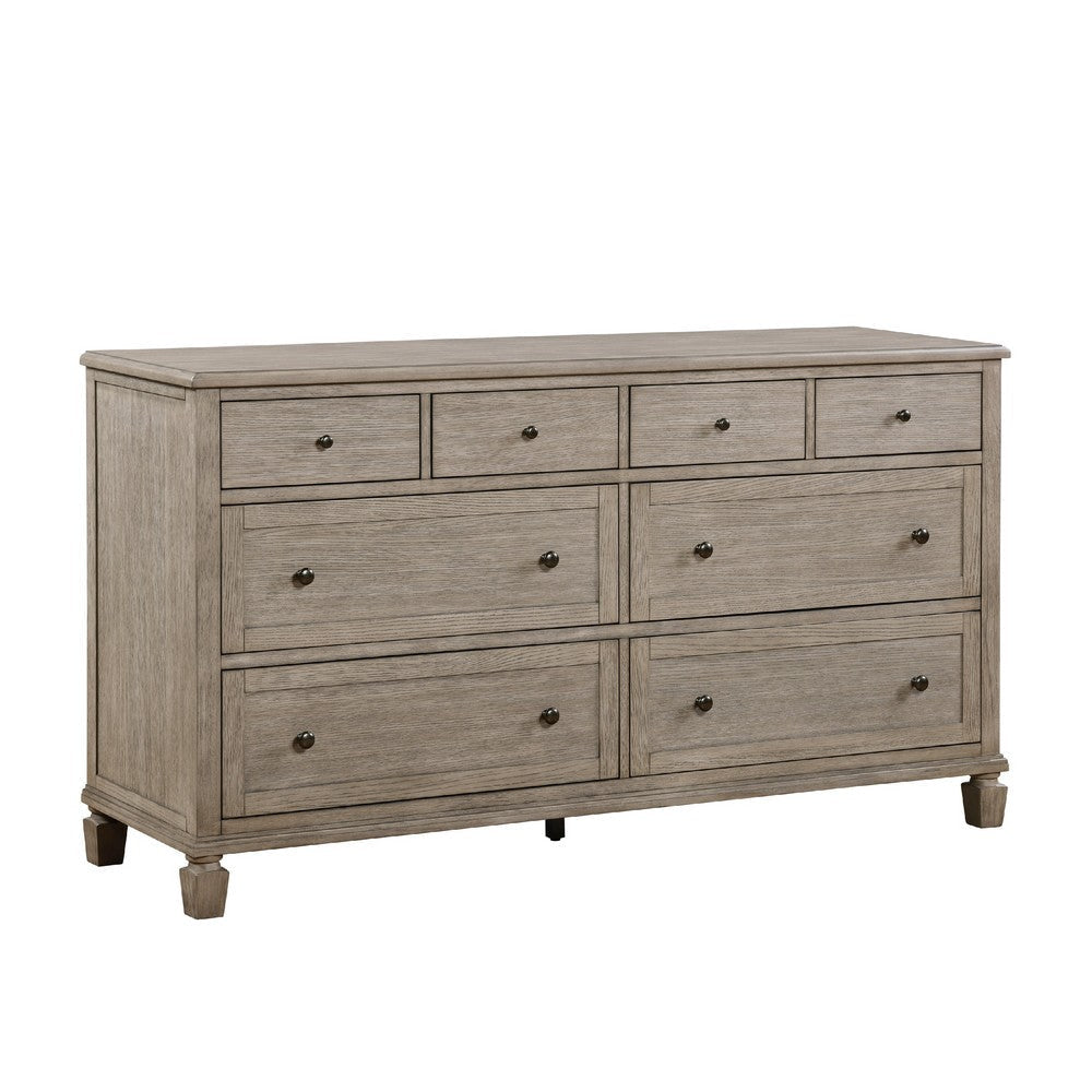 Cely Dresser | 66" | 8 Drawers | Gray Oak Veneer | Nickel Tone Knobs