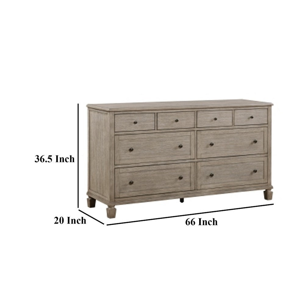 Cely Dresser | 66’’ | 8 Drawers | Gray Oak Veneer | Nickel Tone Knobs BM335842
