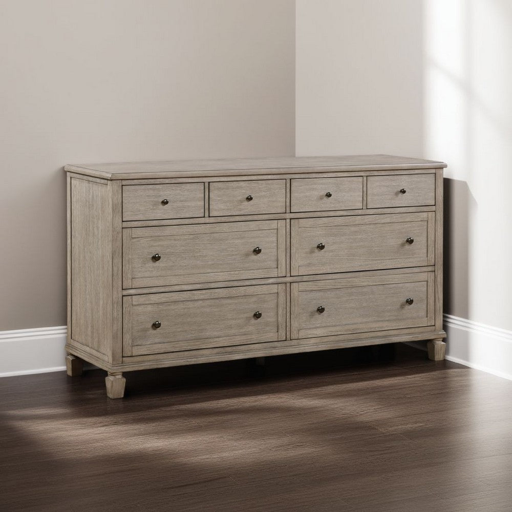Cely Dresser | 66" | 8 Drawers | Gray Oak Veneer | Nickel Tone Knobs