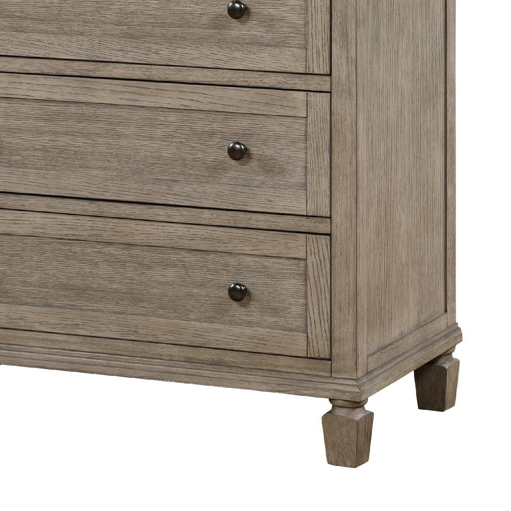 Cely Tall Dresser Chest | Gray Oak Wood | 6 Drawers Nickel Tone Knobs BM335843